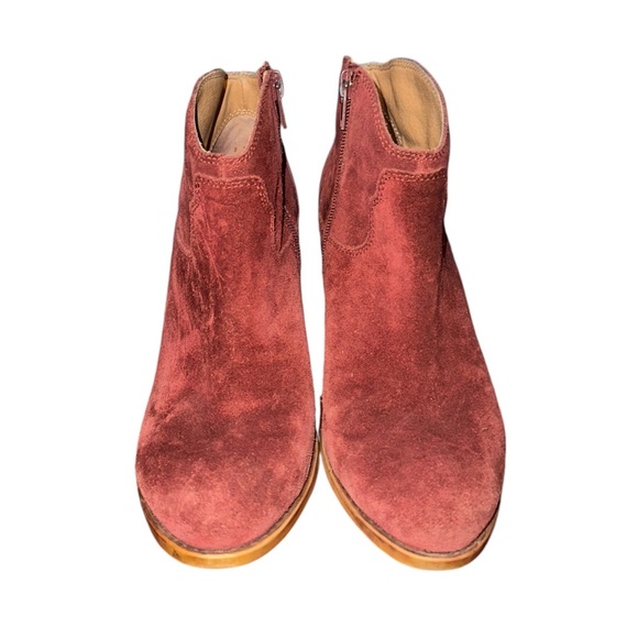 Lucky Brand Eller Burgundy Suede Western Stacked Heel Booties Ankle Boots 8.5 - Picture 6 of 10